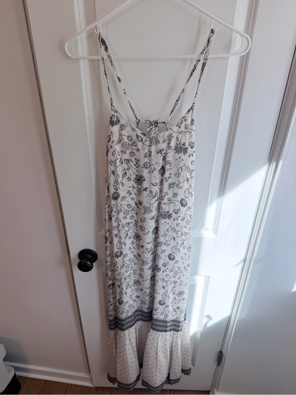 Lightweight White and Black Floral Maxi Dress - Strappy